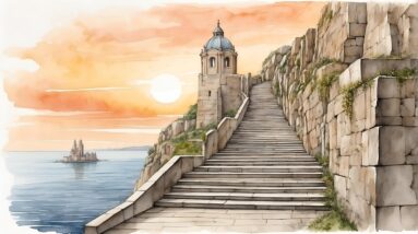ai generated, stairs, sunset, upwards, rise, success, up, top, nature, mountain, hill