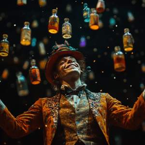 juggler, bottles, performer, circus, happy, skillful, fantasy, juggling, ai generated